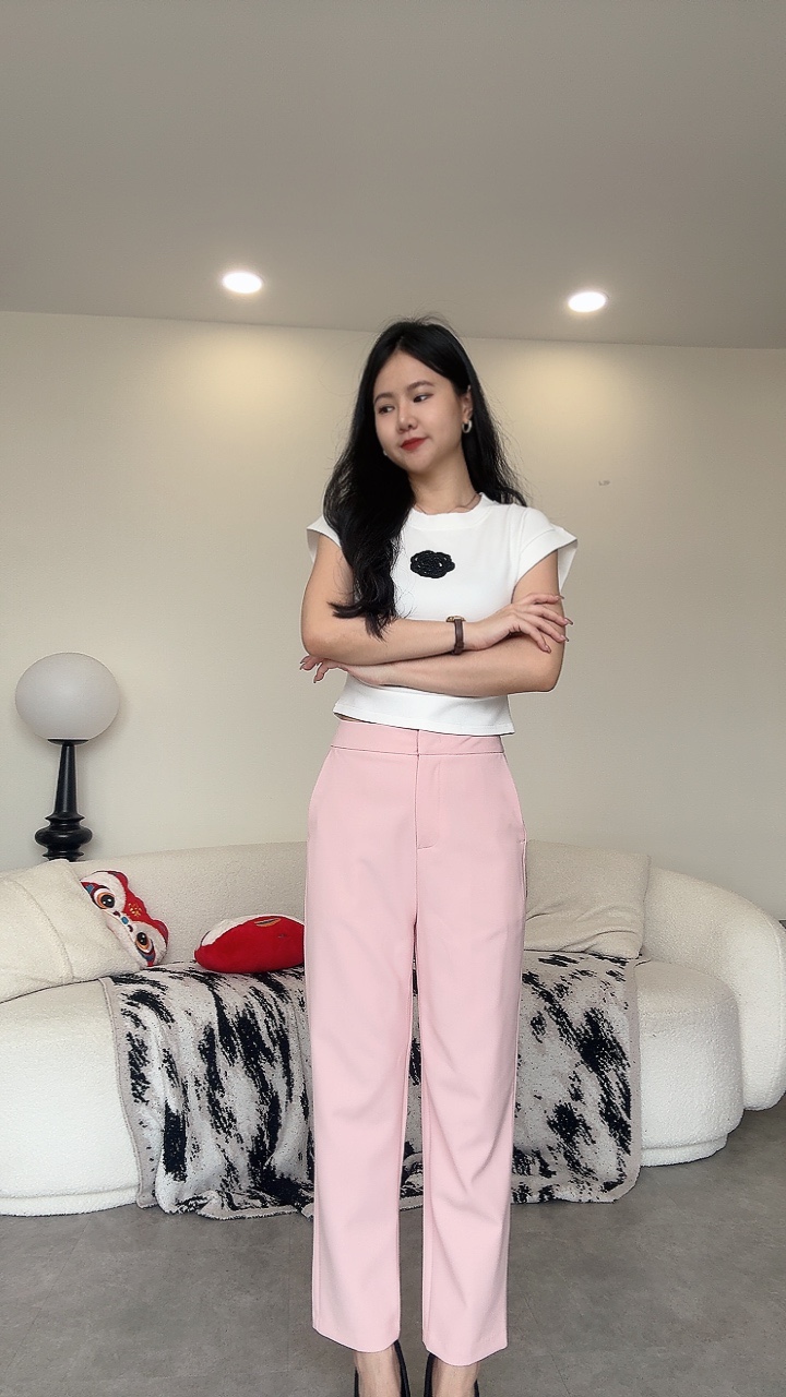 Mango高腰西装窄脚9分裤