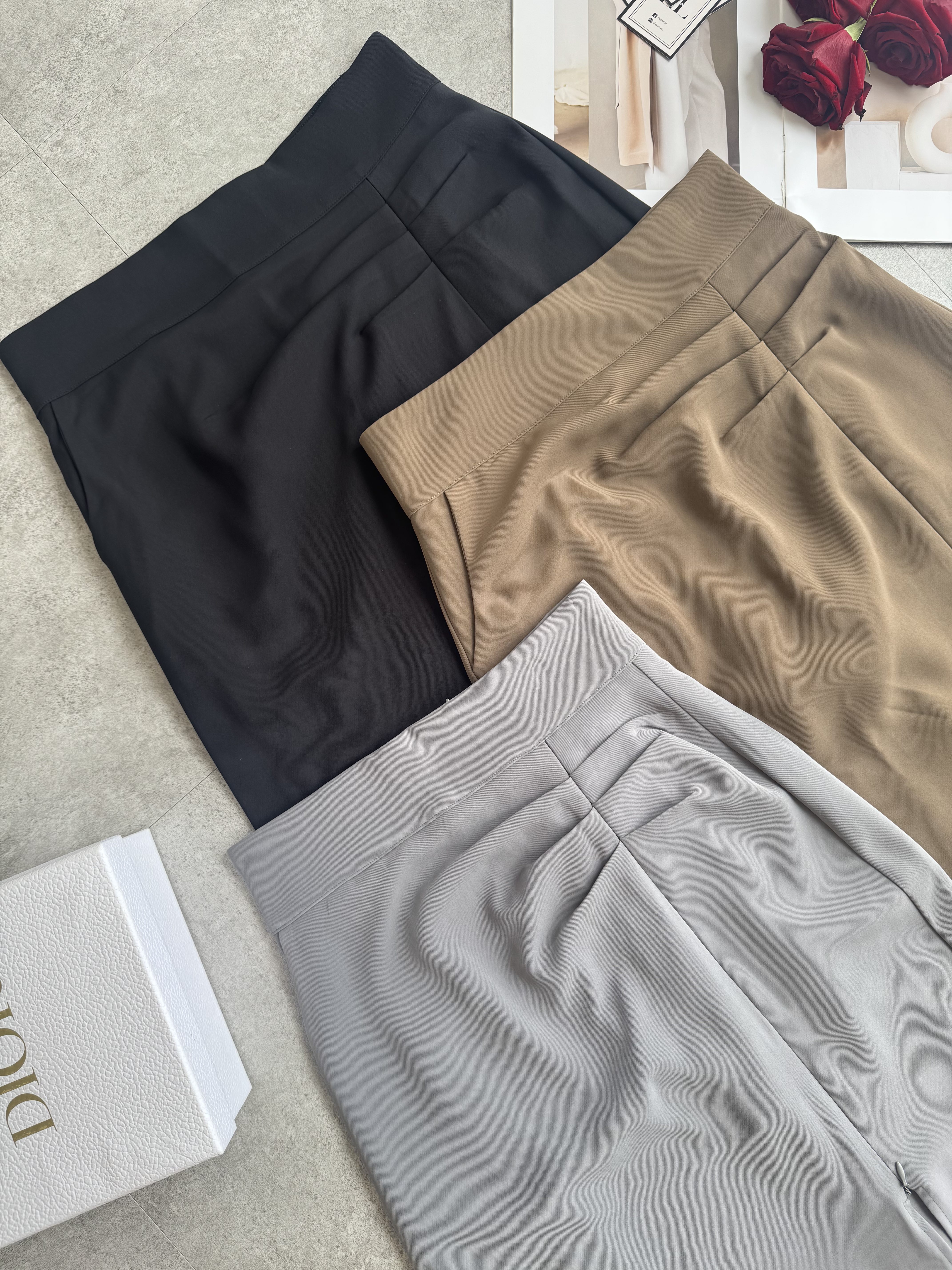 高腰三折拉链滑面长裙