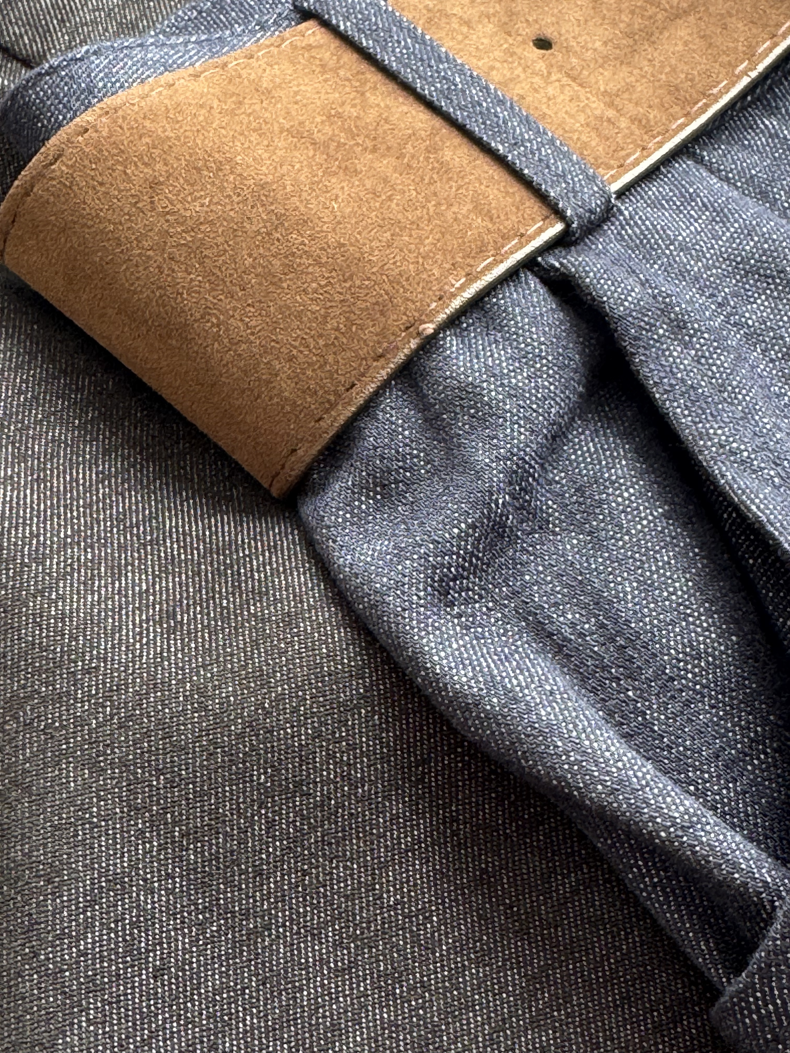 复古绒布厚腰带Denim-like高腰阔腿裤