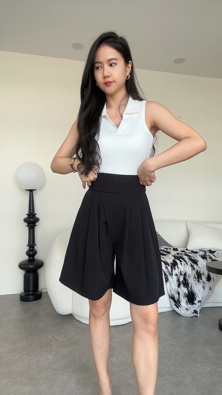 显瘦斜线设计厚腰线5分裤