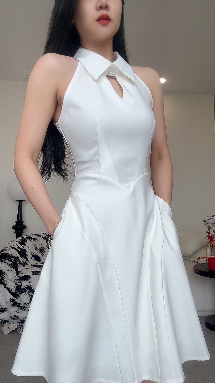 水晶领气质削肩DinnerDress
