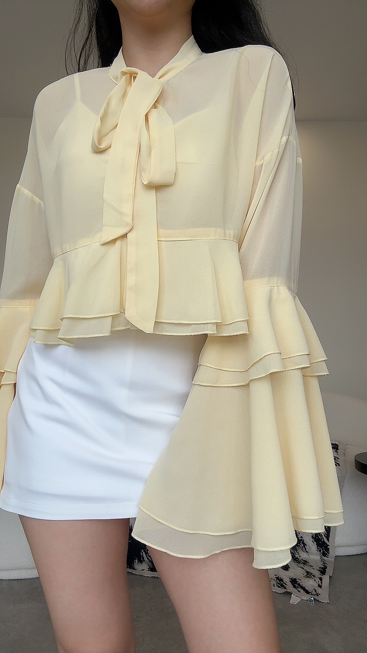 多层荷叶袖雪纺两件式😍(胸垫）