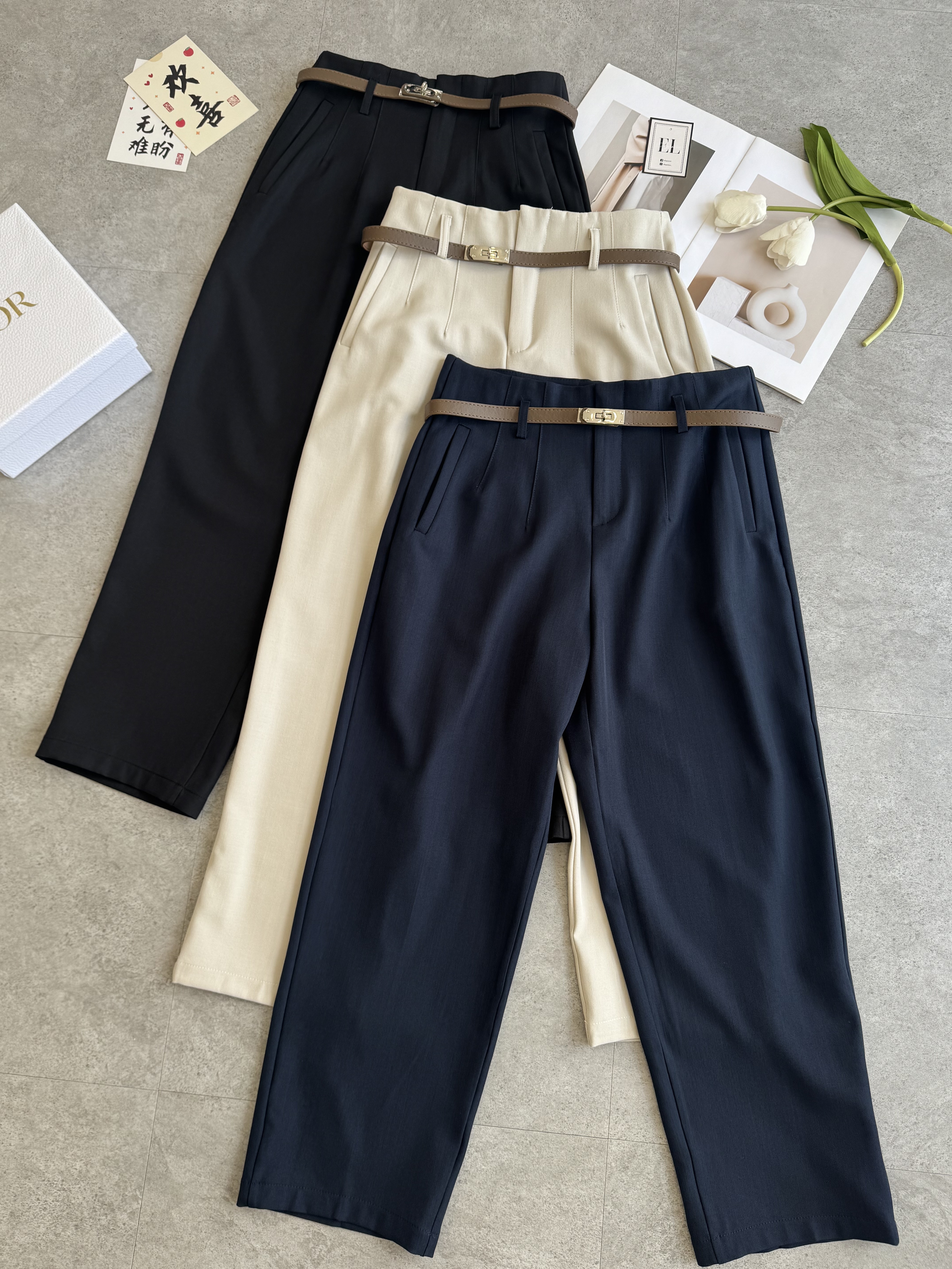 爱马皮带高腰西裤