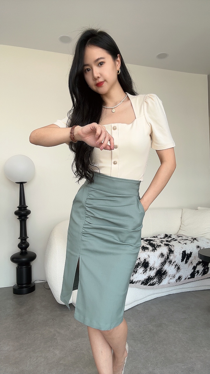 修腹皱褶Pencil Skirt