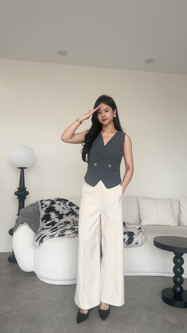 <EL高级系列> 高级麻厚版直线阔腿裤