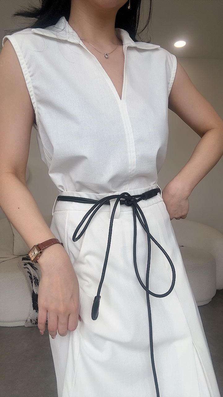 亚麻气质Muji风A版大长裙Set（Belt）