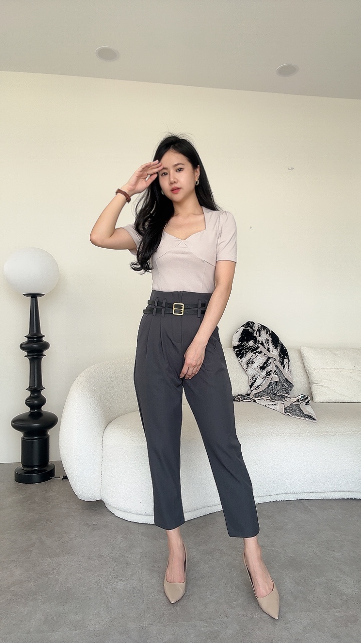 双腰带设计烟管裤