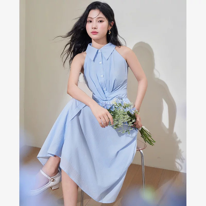 气质挂脖无袖连衣裙