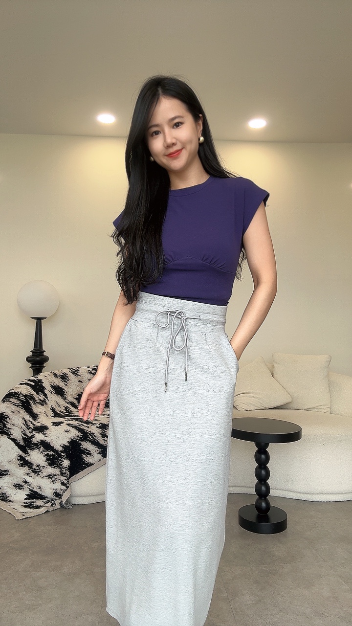 落肩袖胸前小折Tee