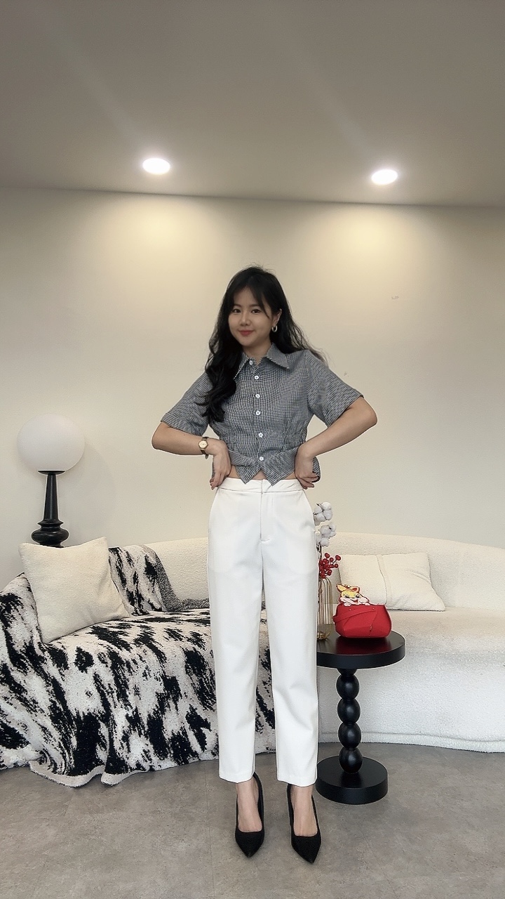 Mango高腰西装窄脚9分裤