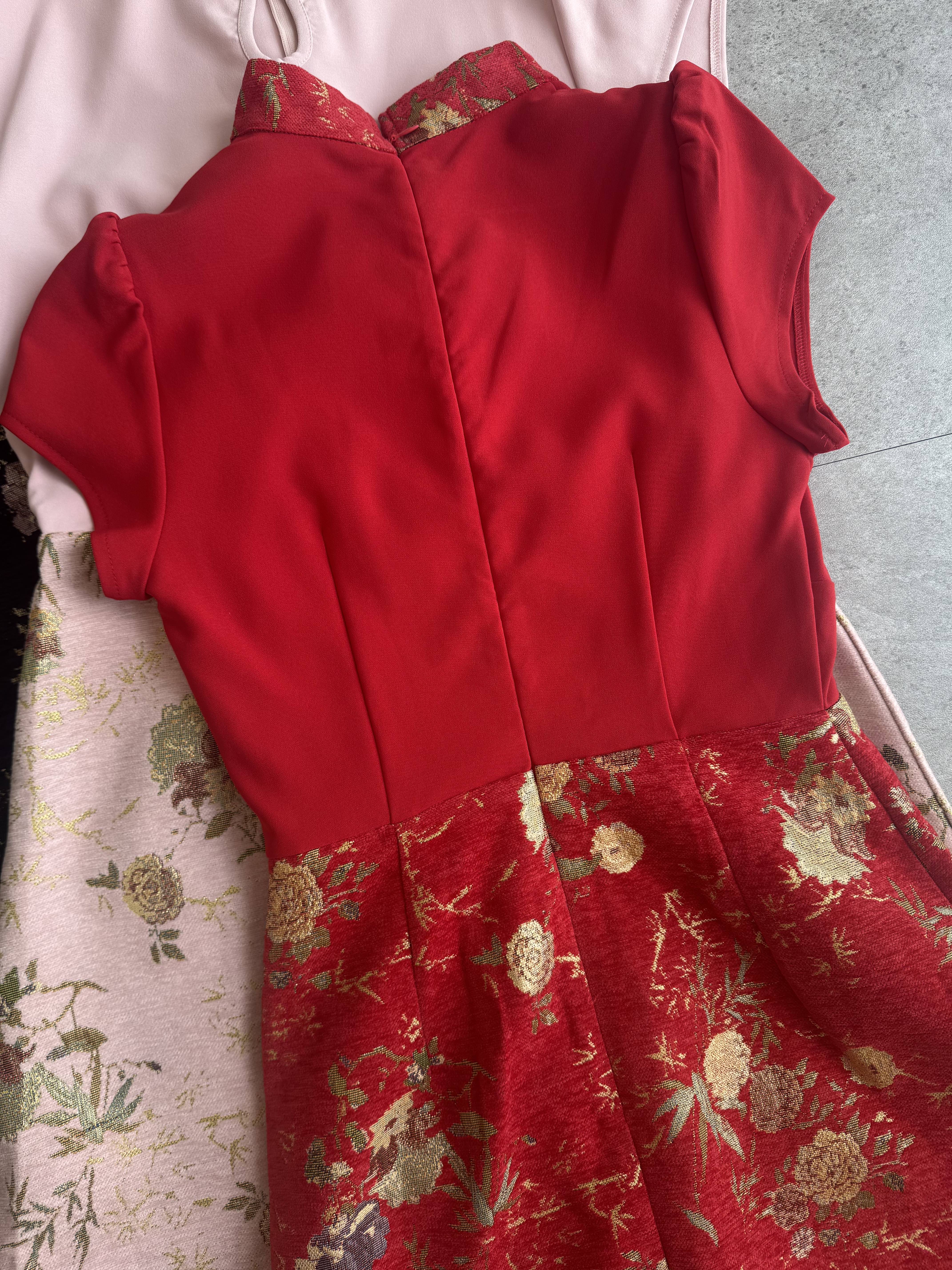 《新年旗袍》 修身拼色绒布连体裤