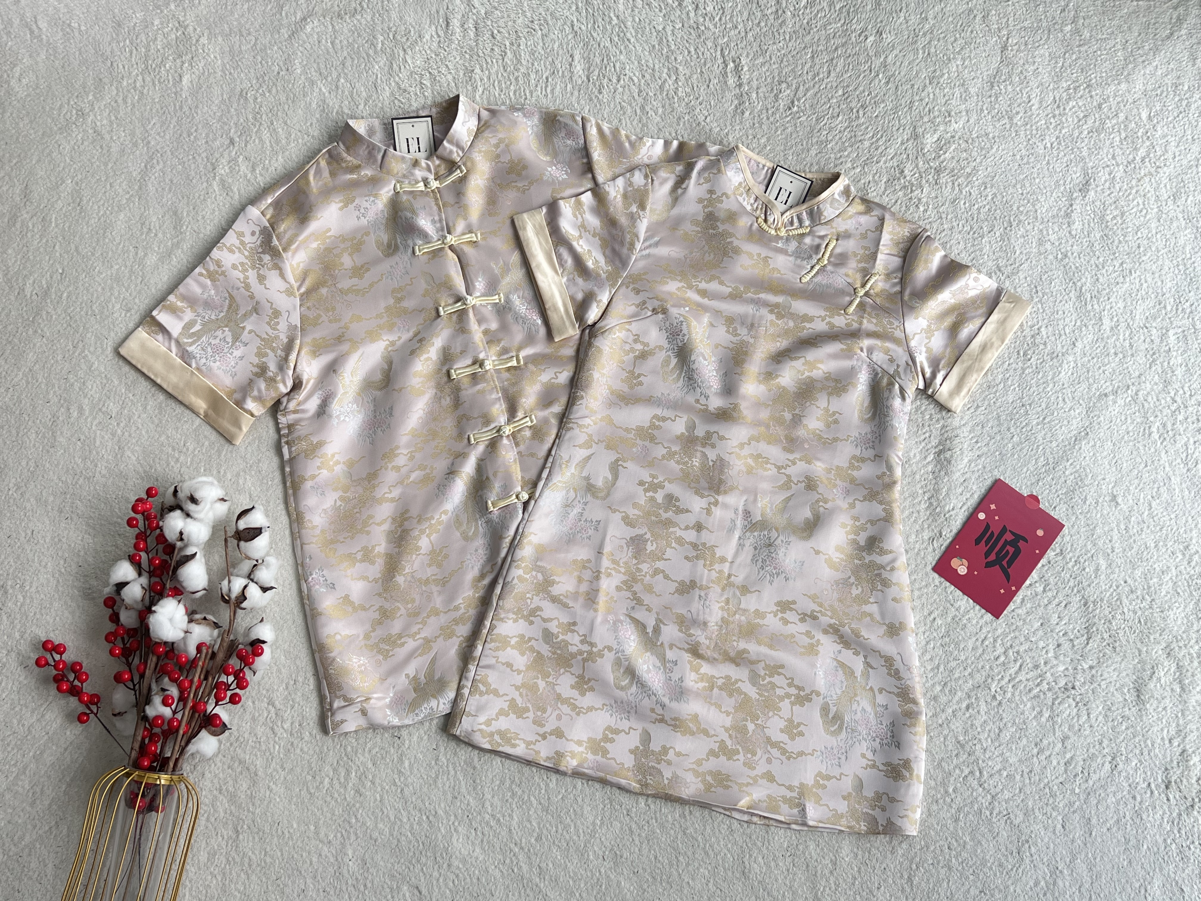 （情侣-女） 清秀缎面刺绣连身裙旗袍.