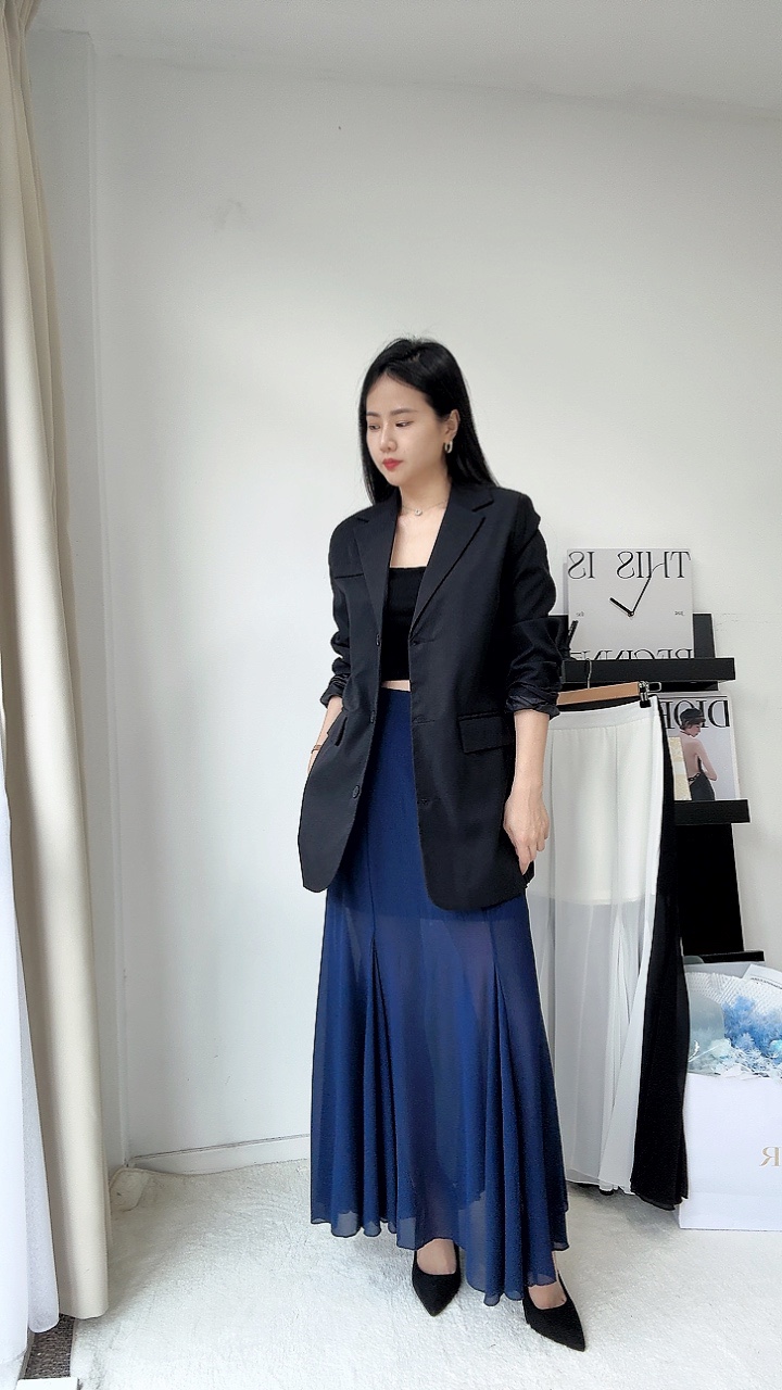 半透式雪纺长裙