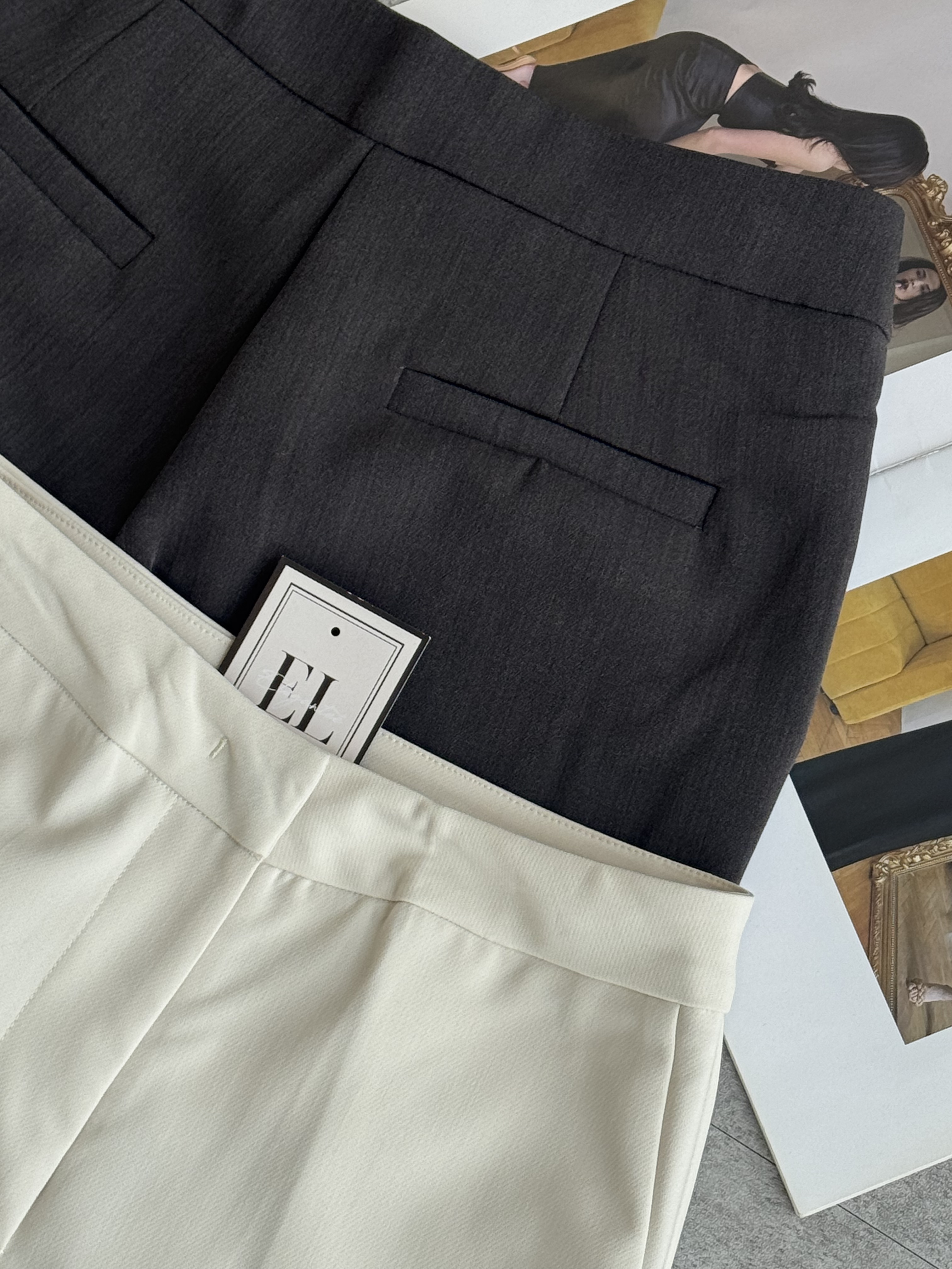 Mango高腰西装窄脚长裤