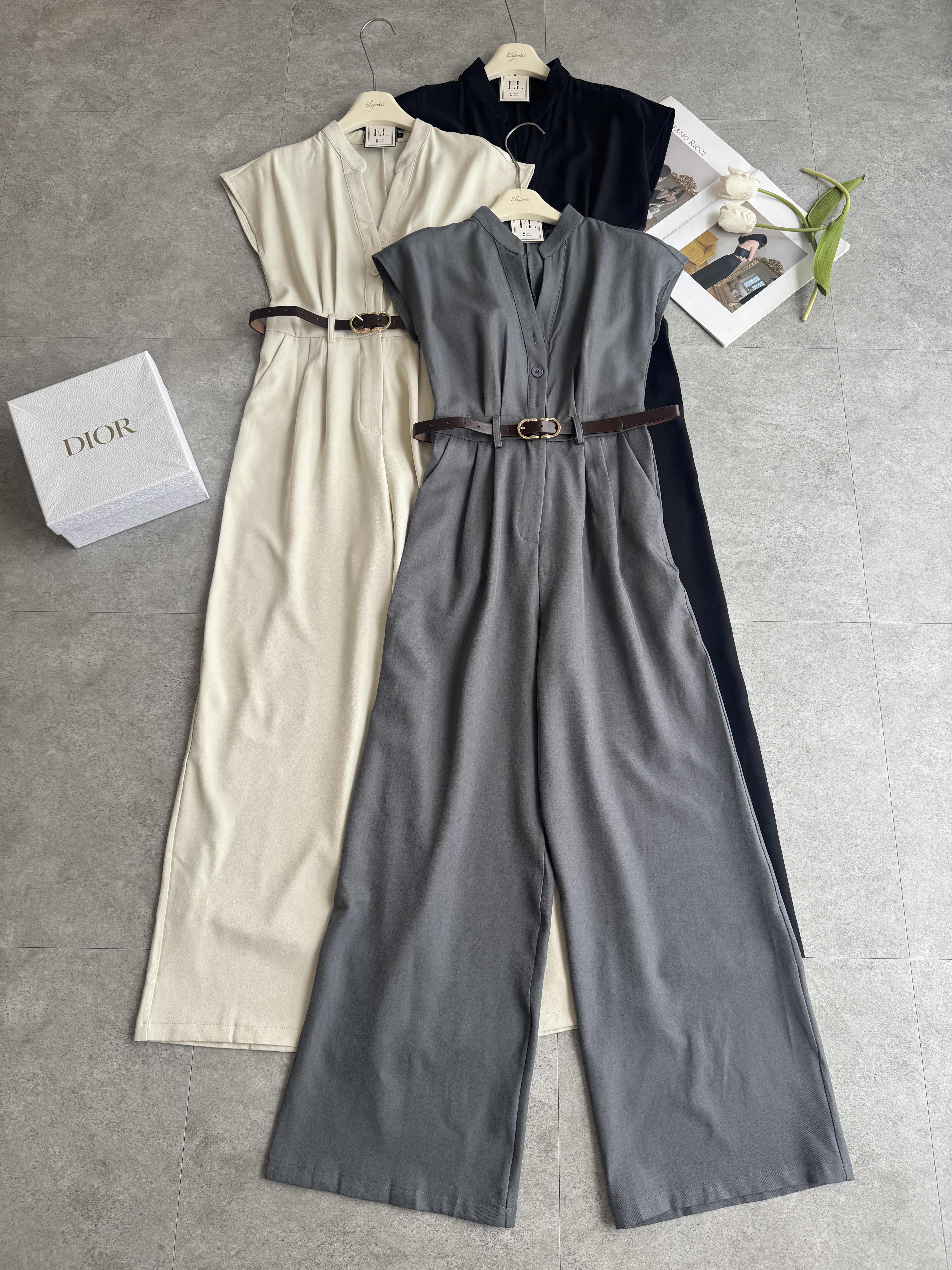 立领过肩长裤连体装