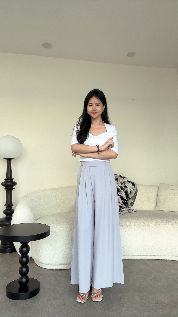 New轻薄款滑面简约高腰阔腿