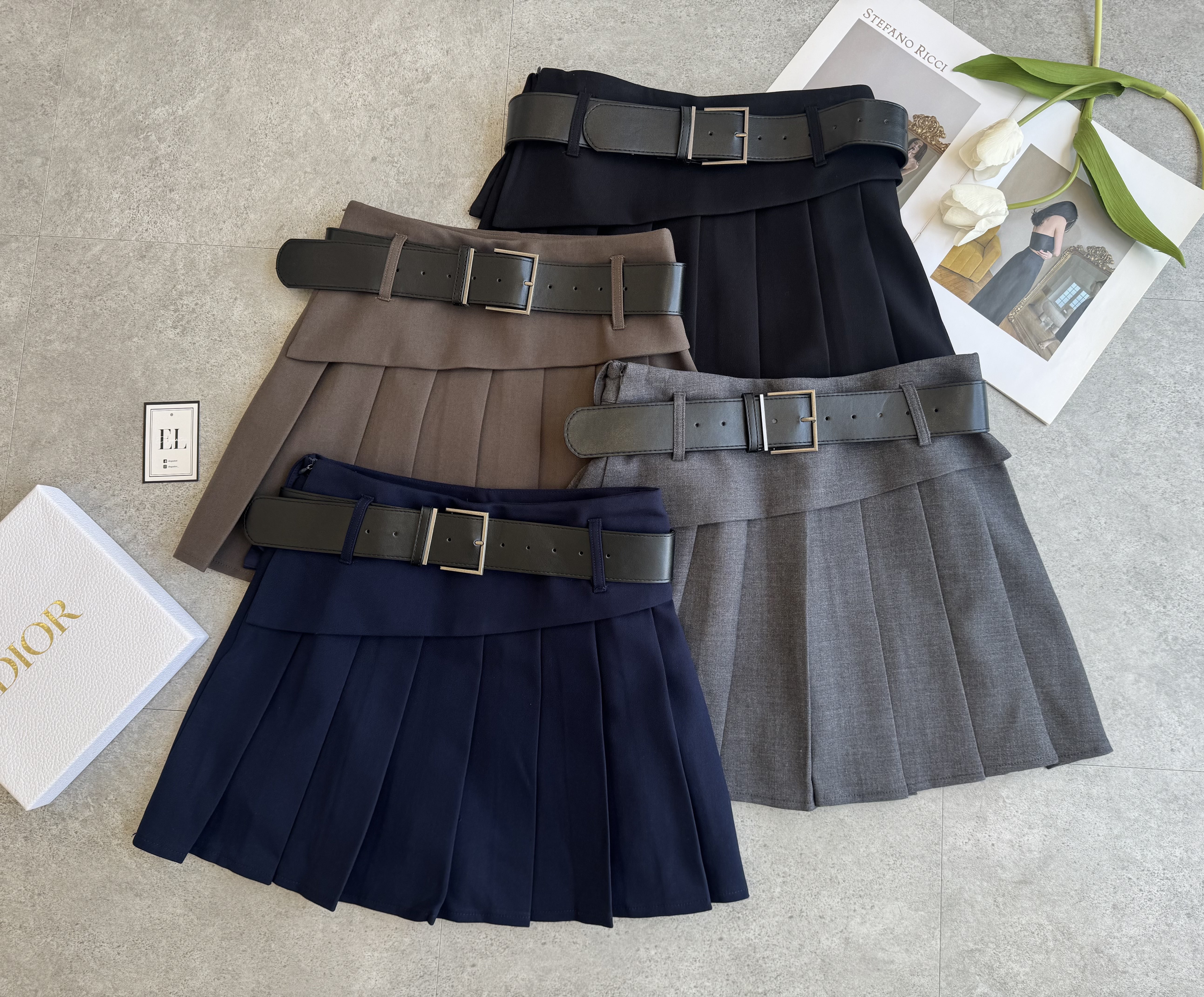 时髦厚腰带百褶裙（厚西装高质感）