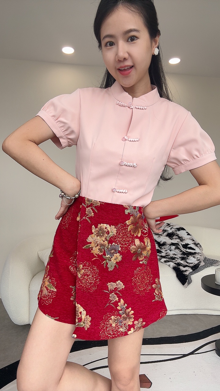 绒布刺绣新年裤裙