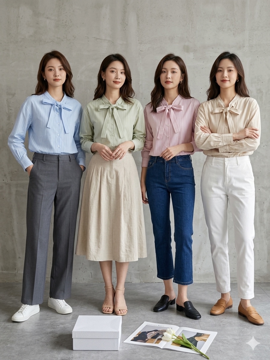 彩色线条蝴蝶结衬衫