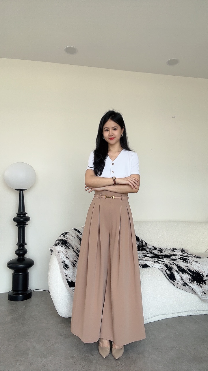 超高腰滑面大阔腿裤