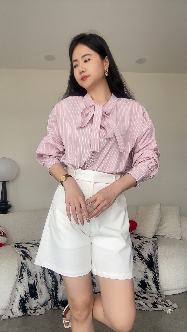 彩色线条蝴蝶结衬衫