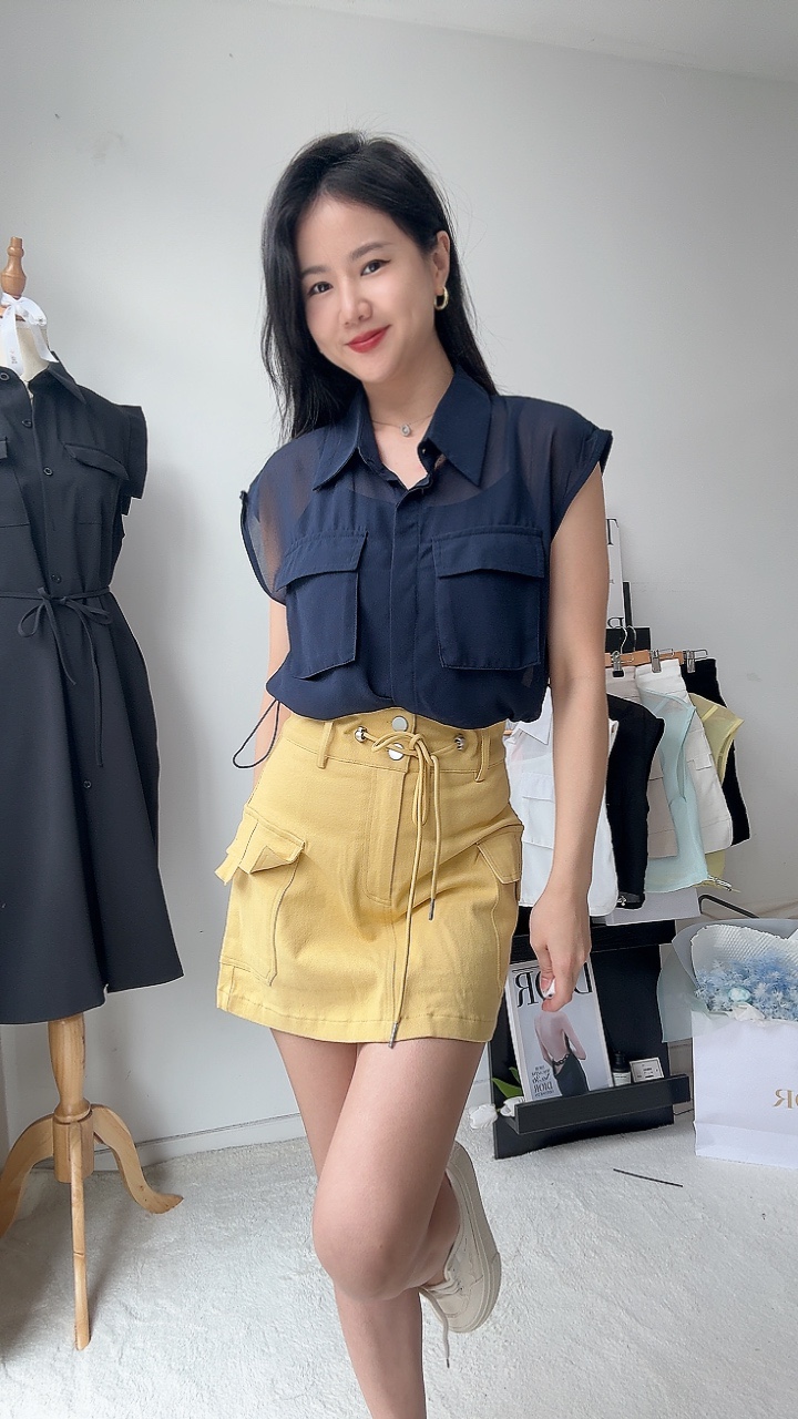 透视工装风两件式上衣