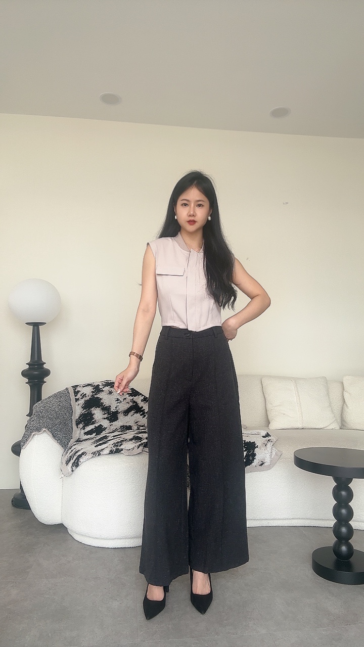 <EL高级系列> 高级麻厚版直线阔腿裤