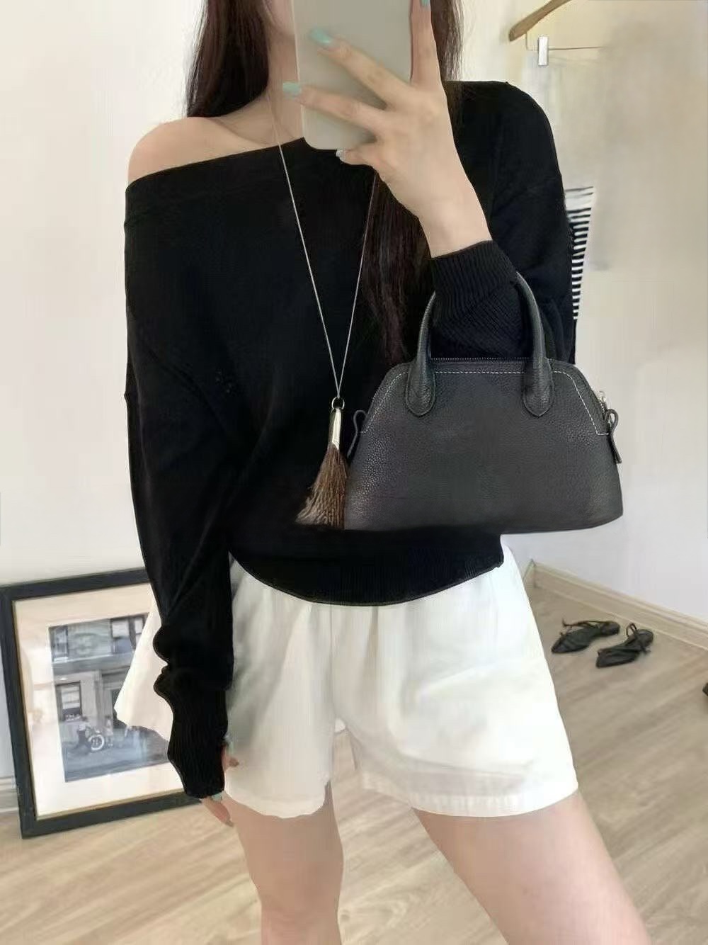 松弛感宽长袖针织Top