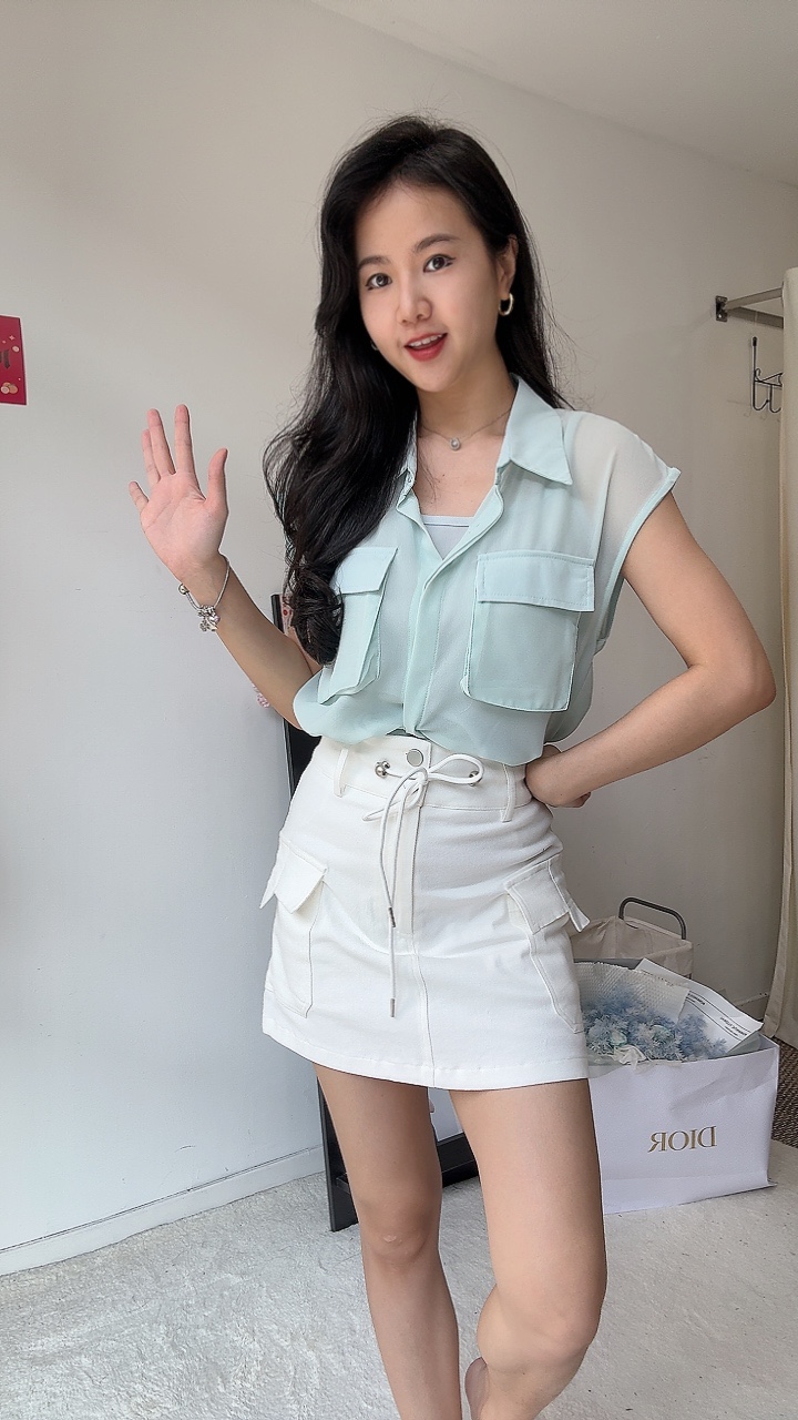 透视工装风两件式上衣