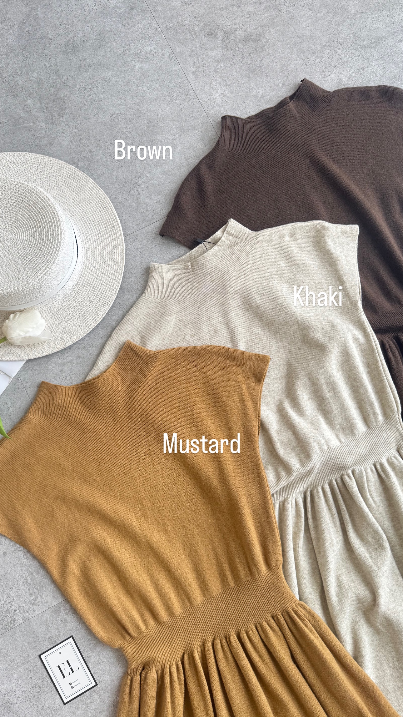 气质落肩袖中高领针织连身裙