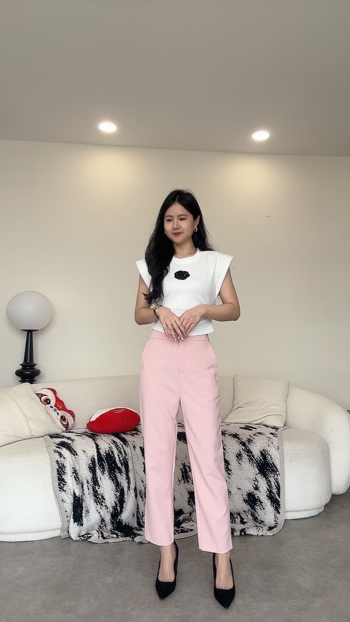 Mango高腰西装窄脚9分裤