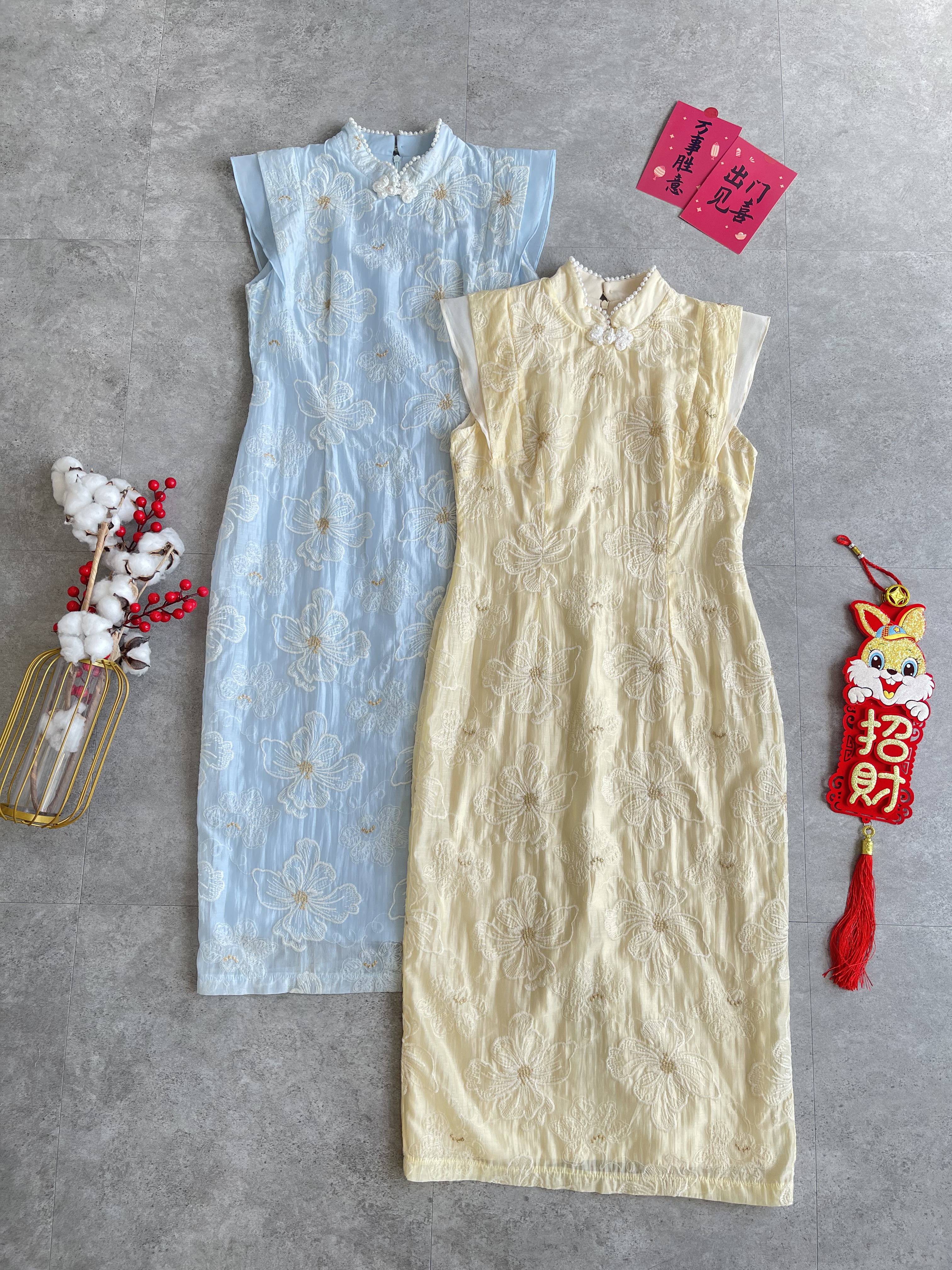 《新年》金丝大花复古珍珠旗袍