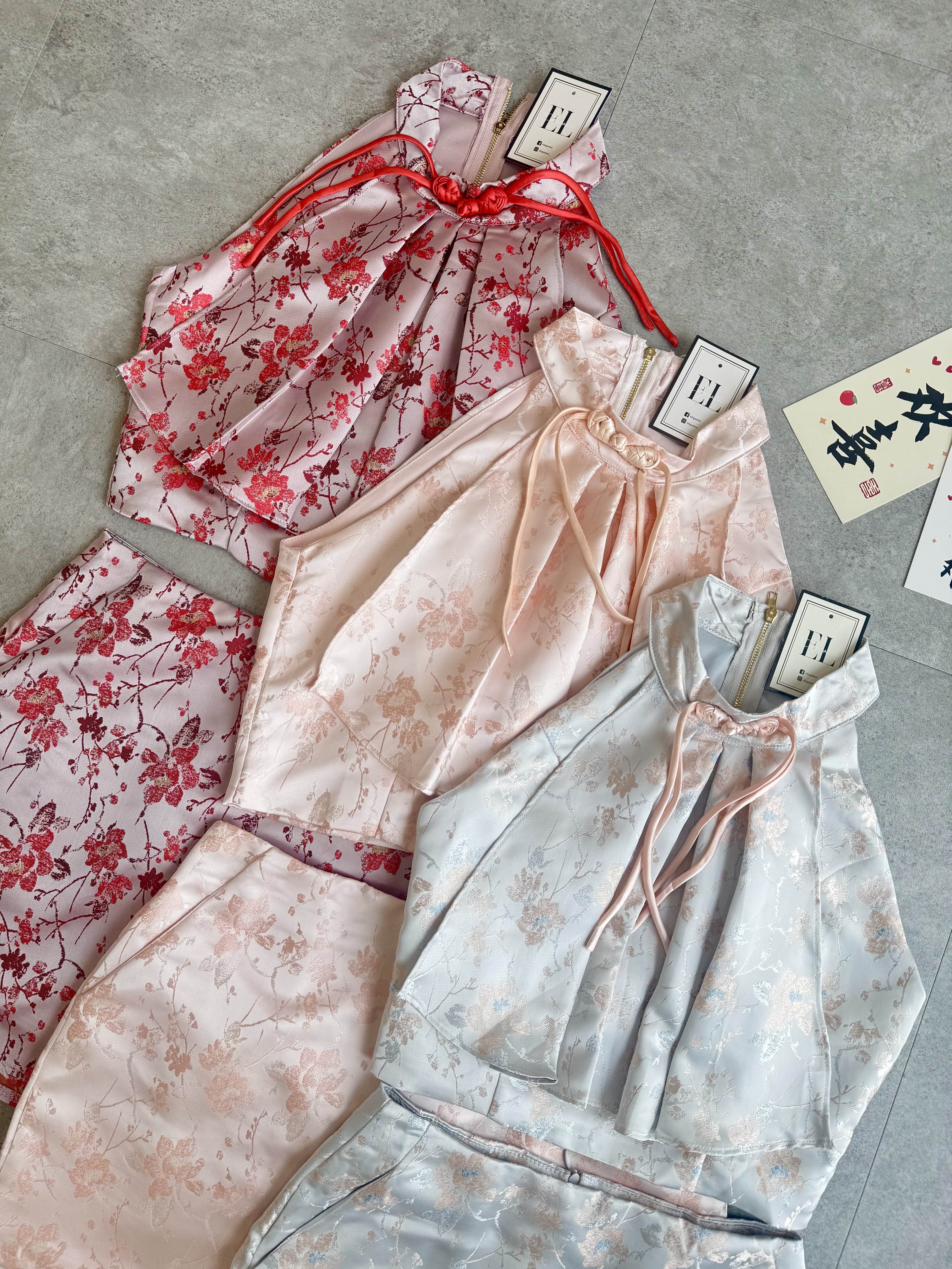 《新年》缎面刺绣领巾设计短裙套装