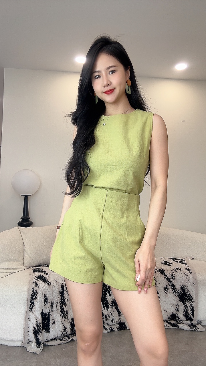 亚麻无袖短裤套装