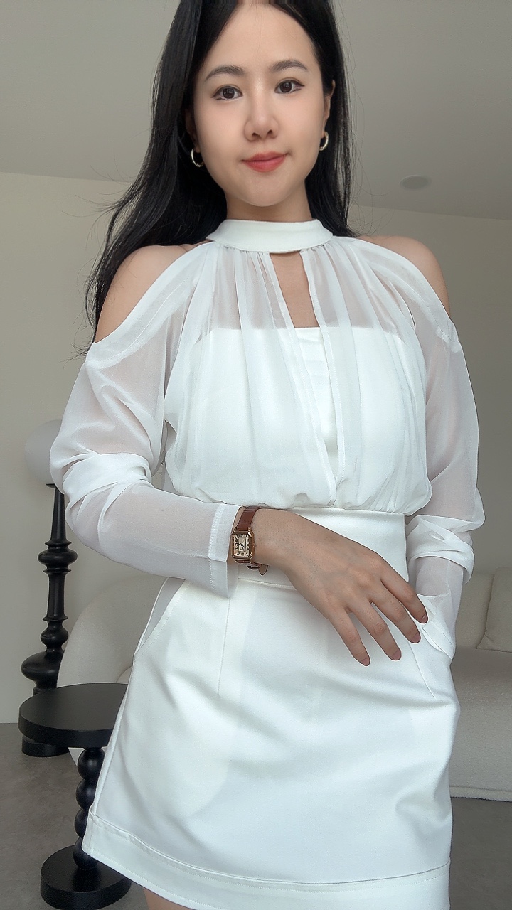 雪纺两件式漏肩长袖上衣