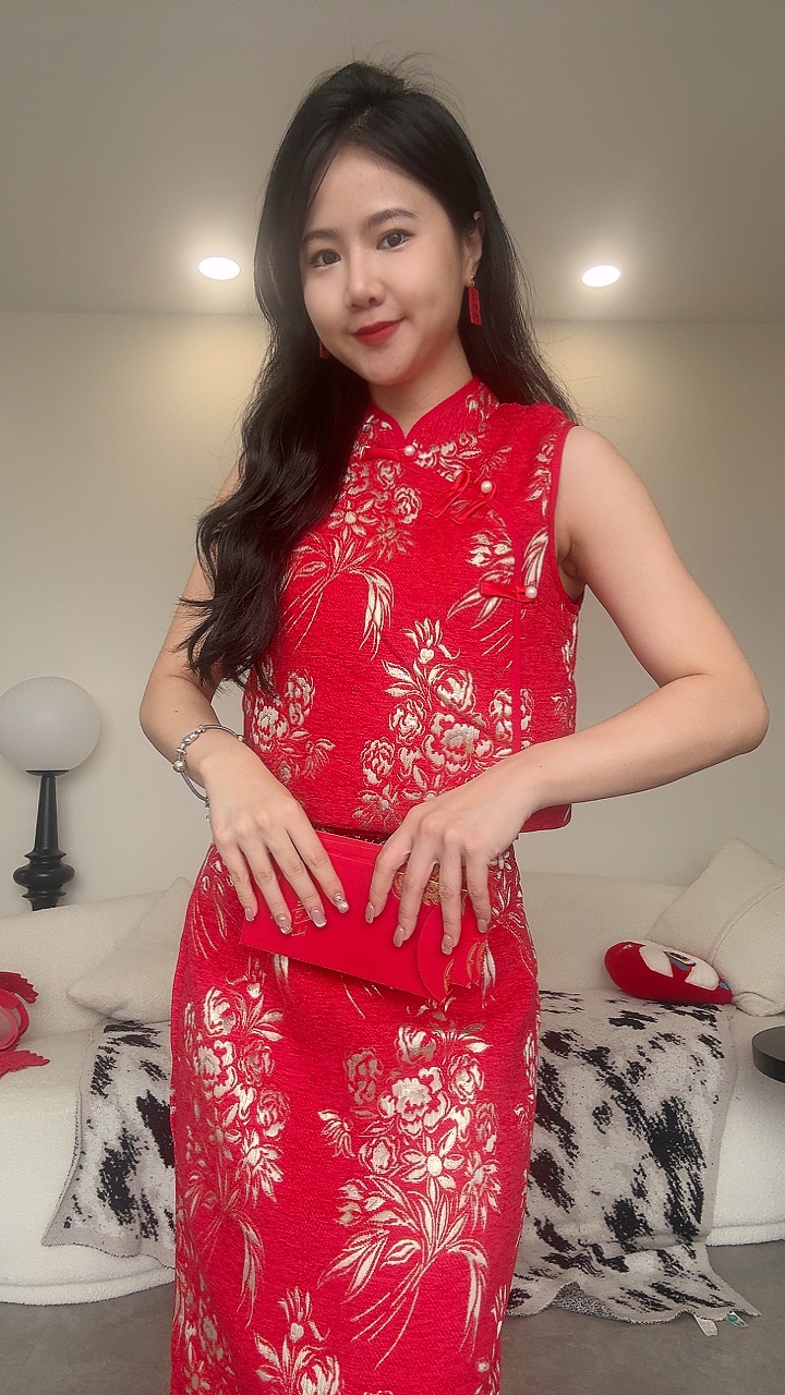 《新年》Elegant绒布长裙无袖套装