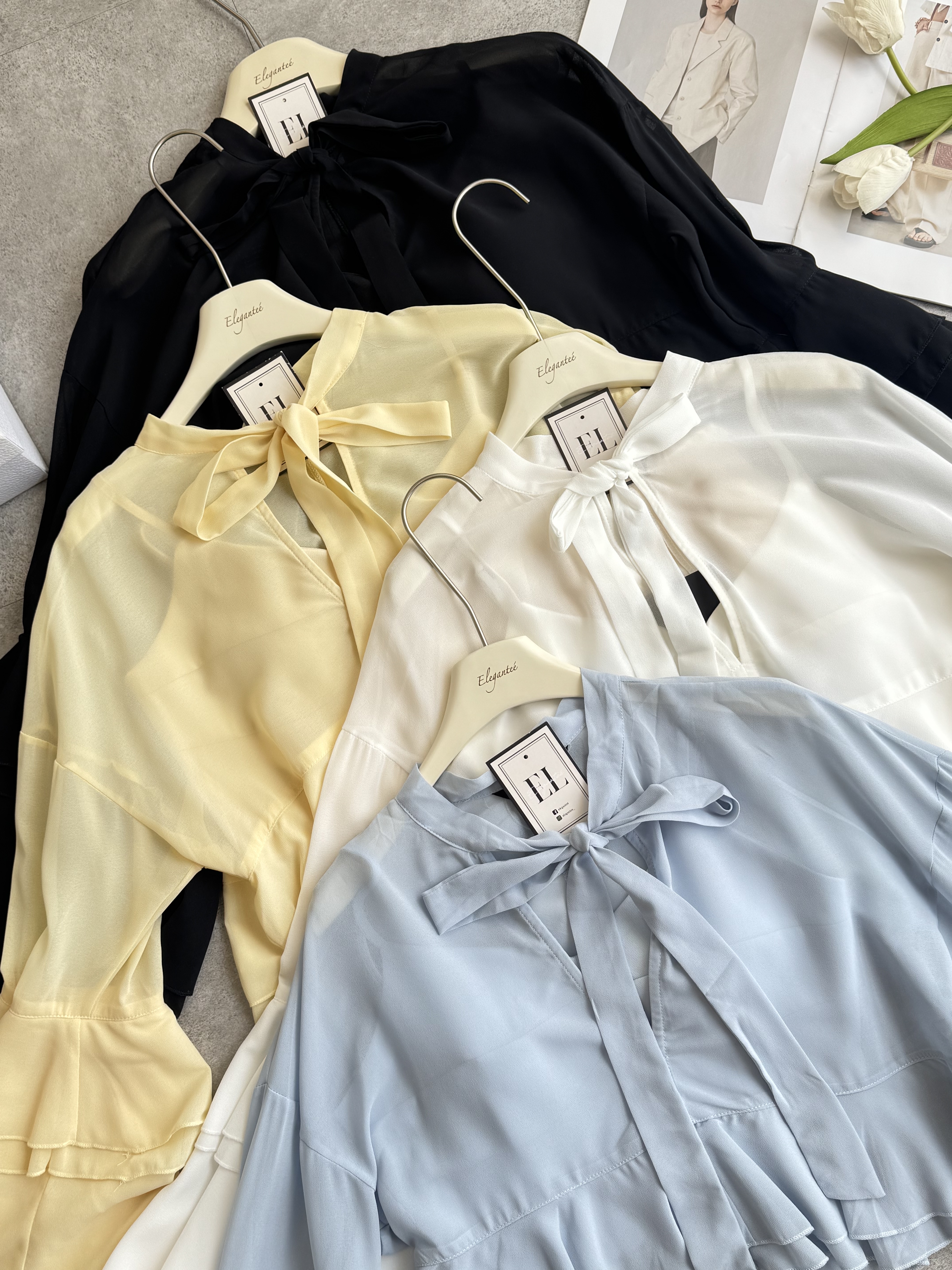 多层荷叶袖雪纺两件式😍