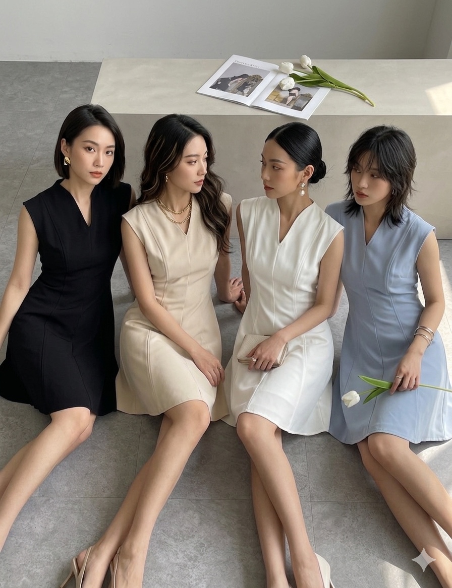 简约V领C袖Dress