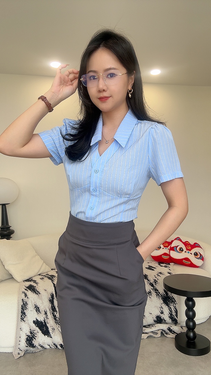 Officesiren修身短袖衬衫