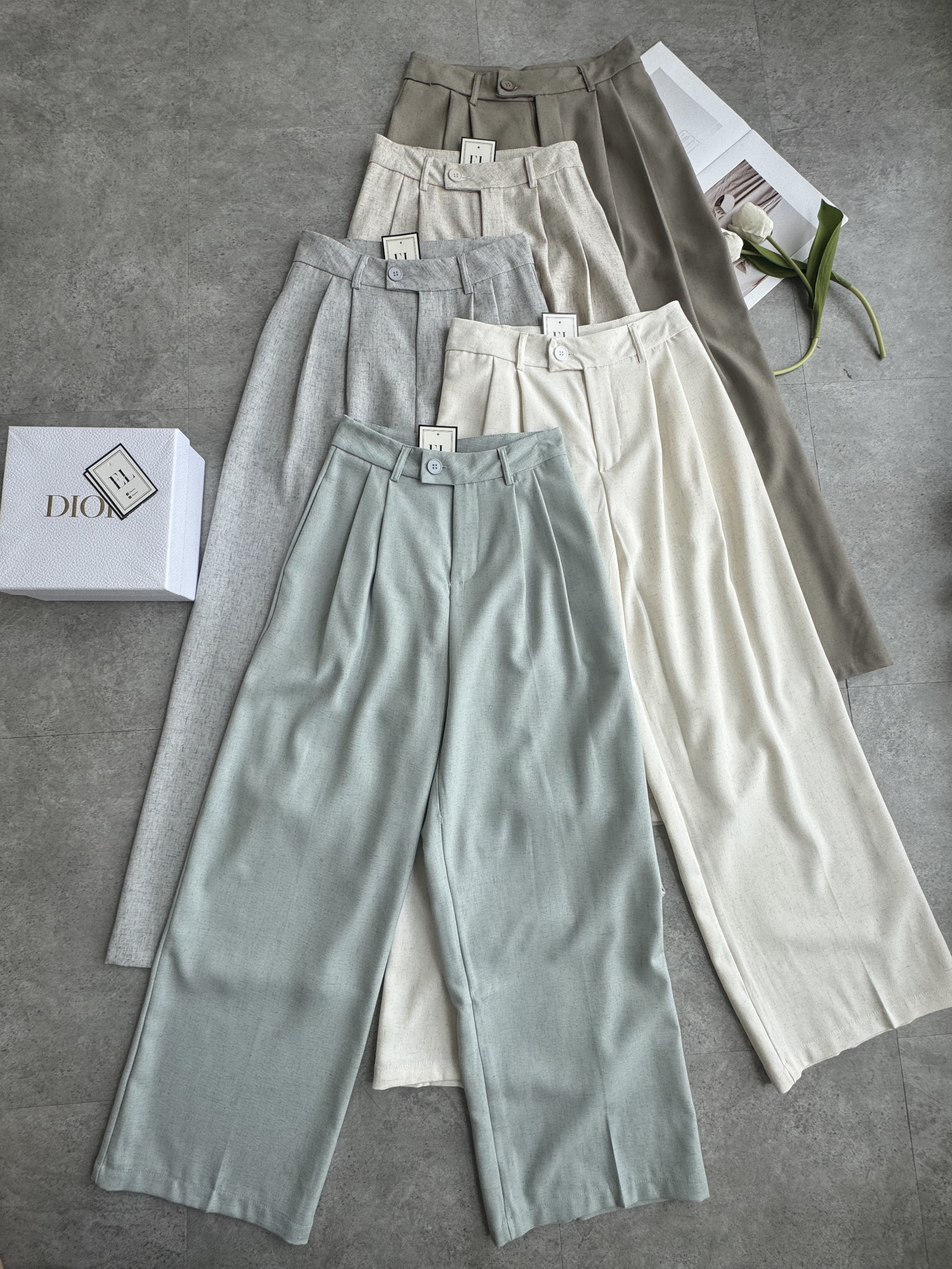 软麻杂线高腰阔腿长裤