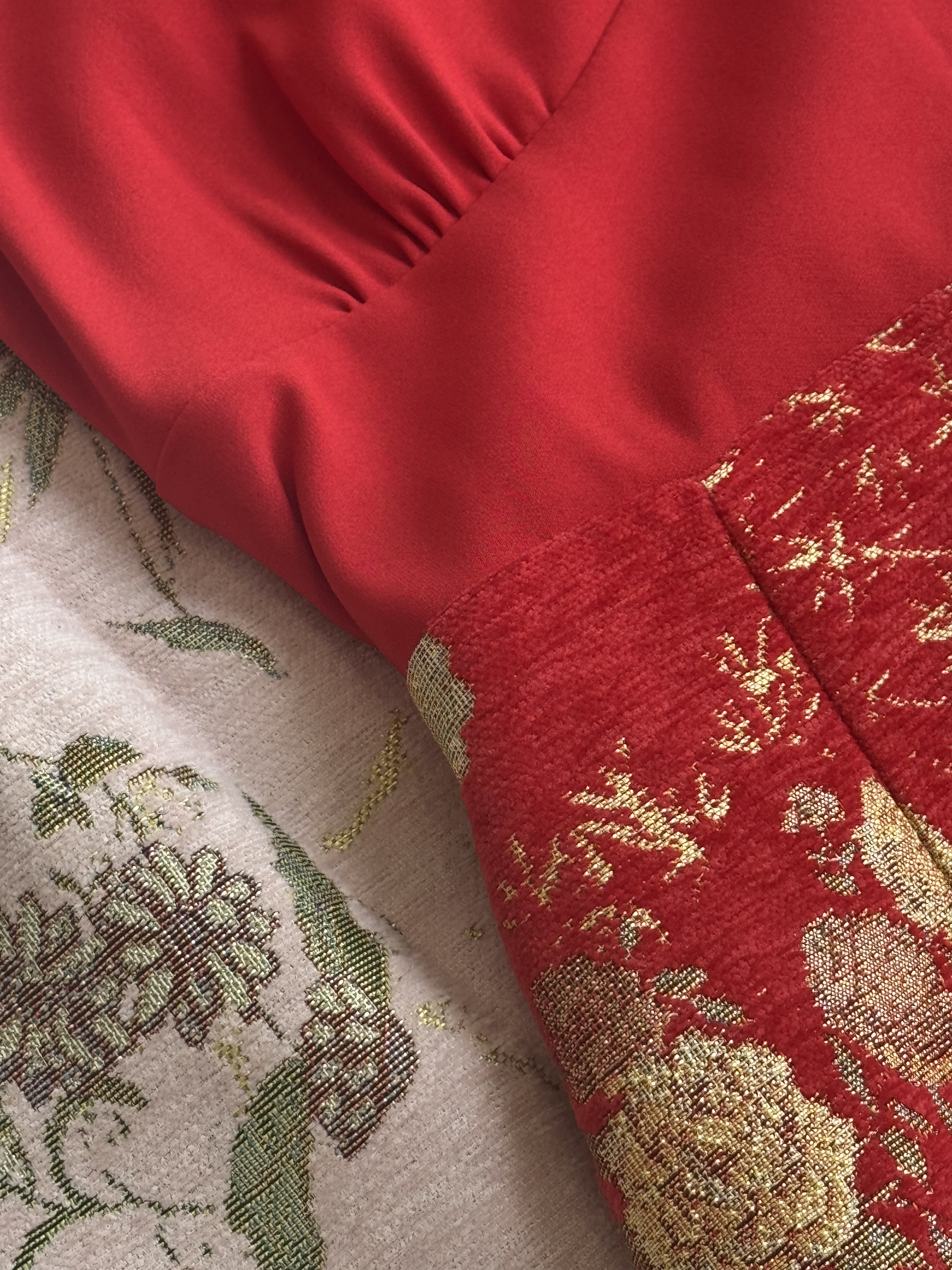 《新年旗袍》 修身拼色绒布连体裤