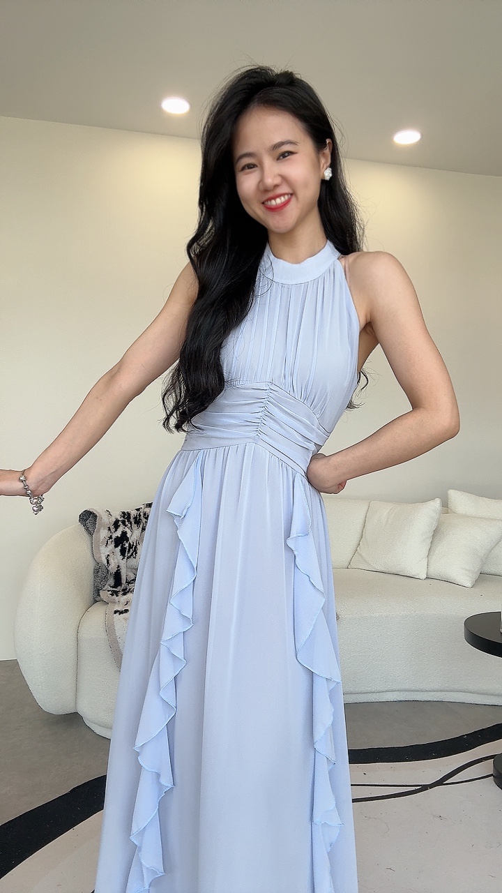 仙气挂脖雪纺连身裙