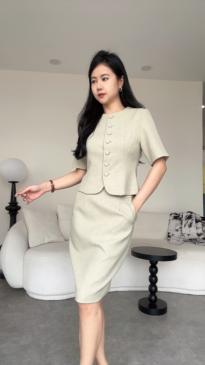 <EL高级系列>高级麻5分Pencil Skirt