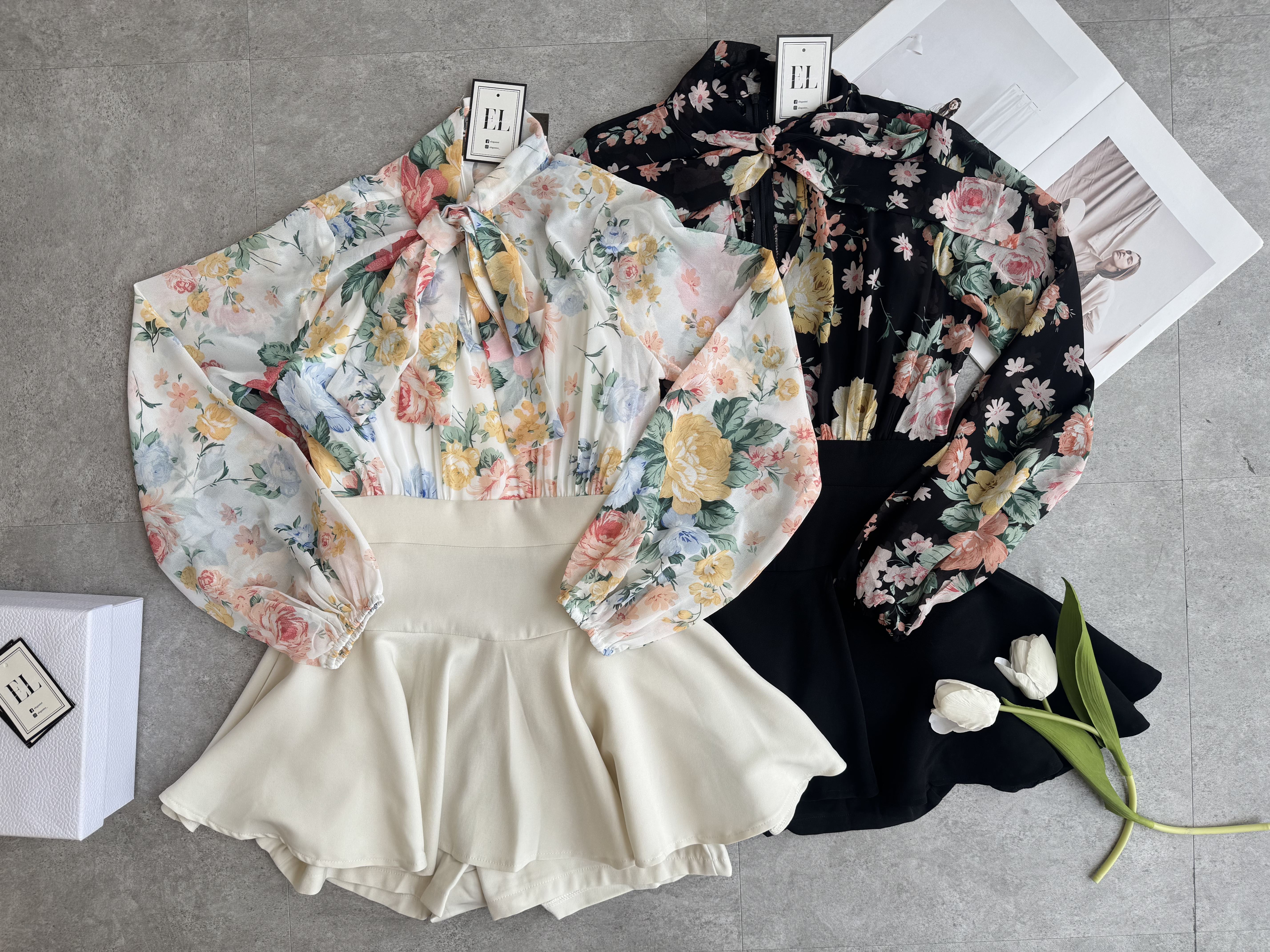 夏日花漾雪纺长袖连体裤