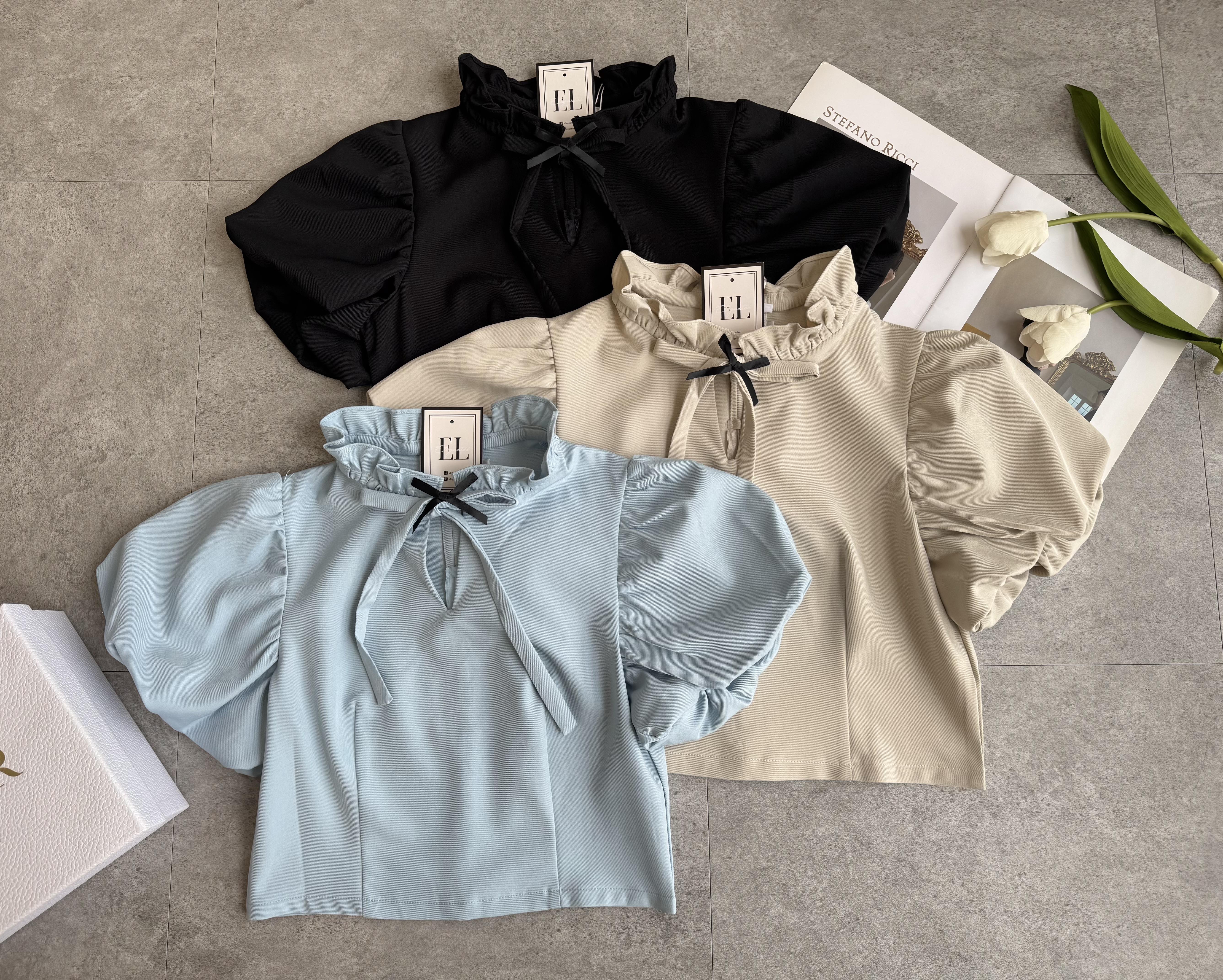 公主袖黑蝴蝶结Top