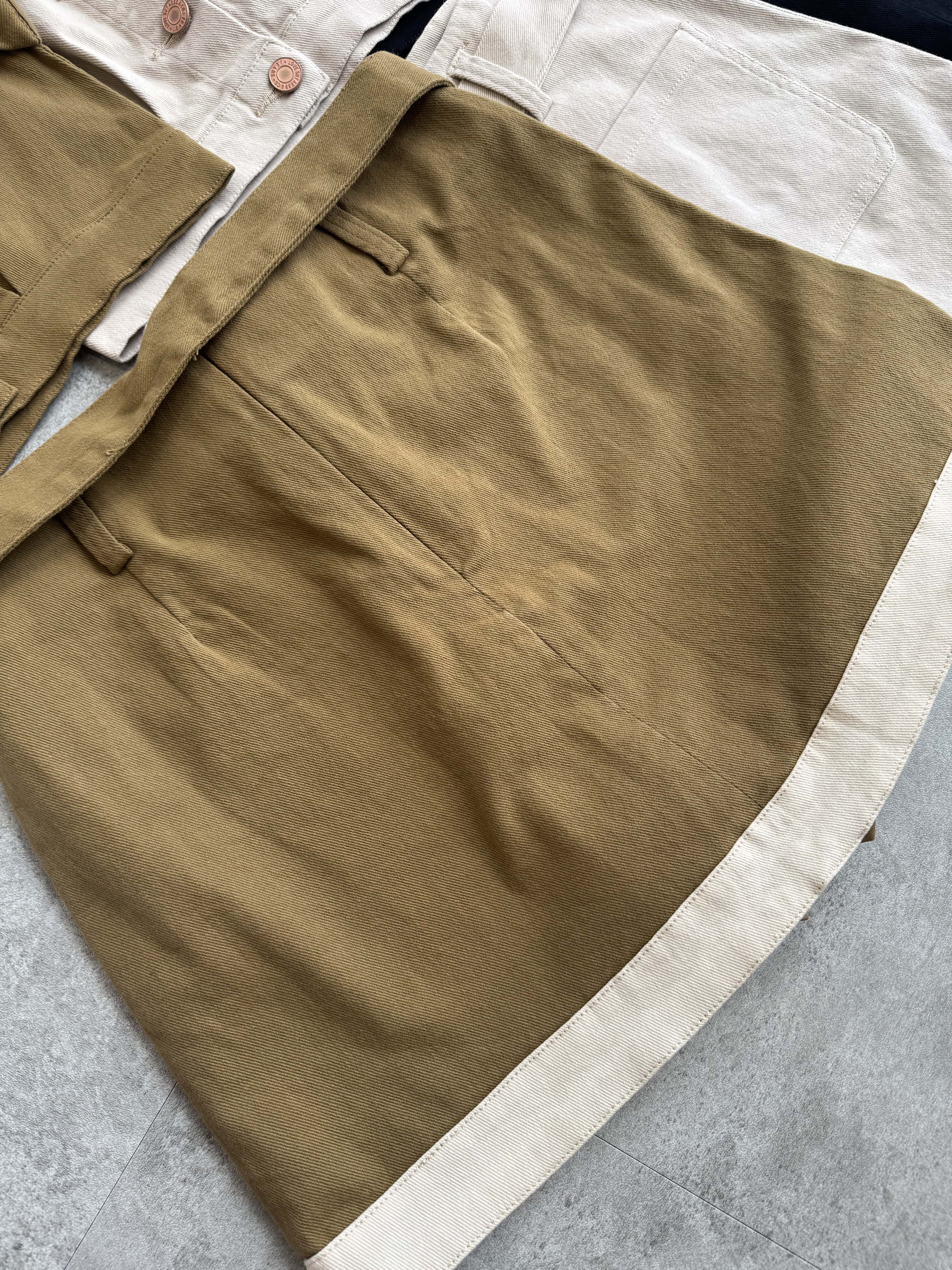 拼色牛仔卷袖套装-腰带