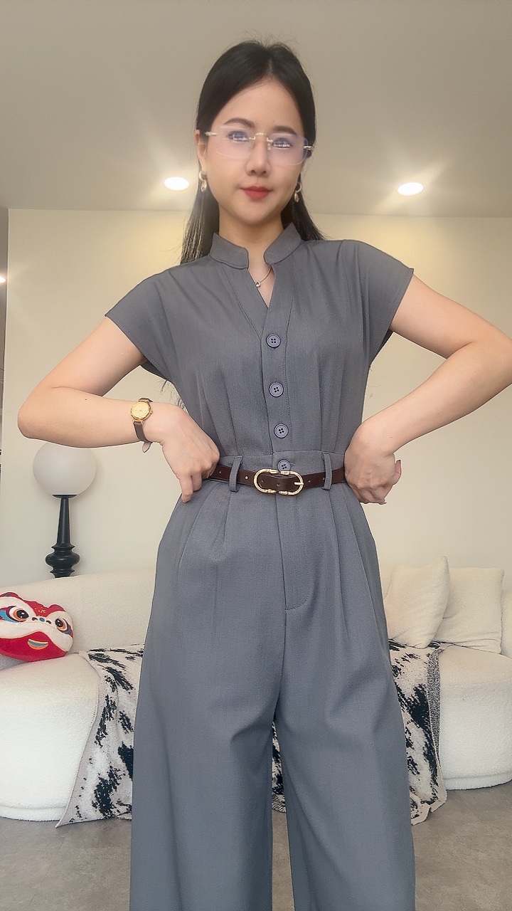 立领过肩长裤连体装-Belt