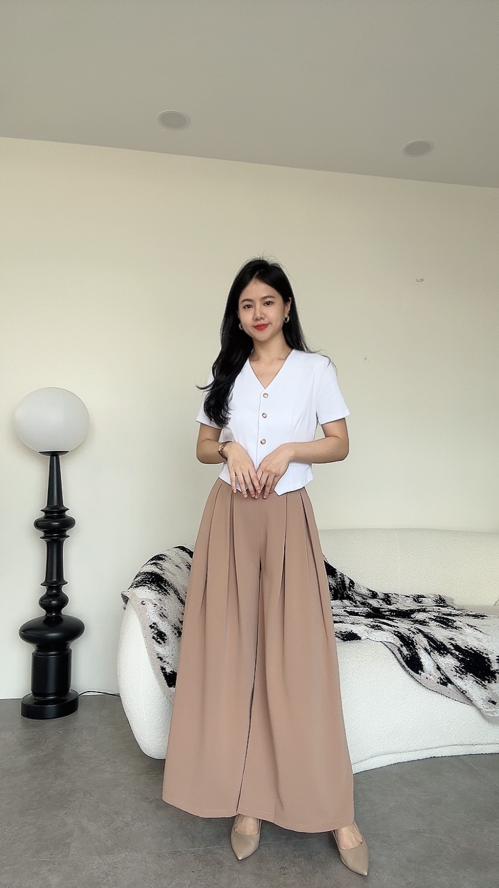 超高腰滑面大阔腿裤