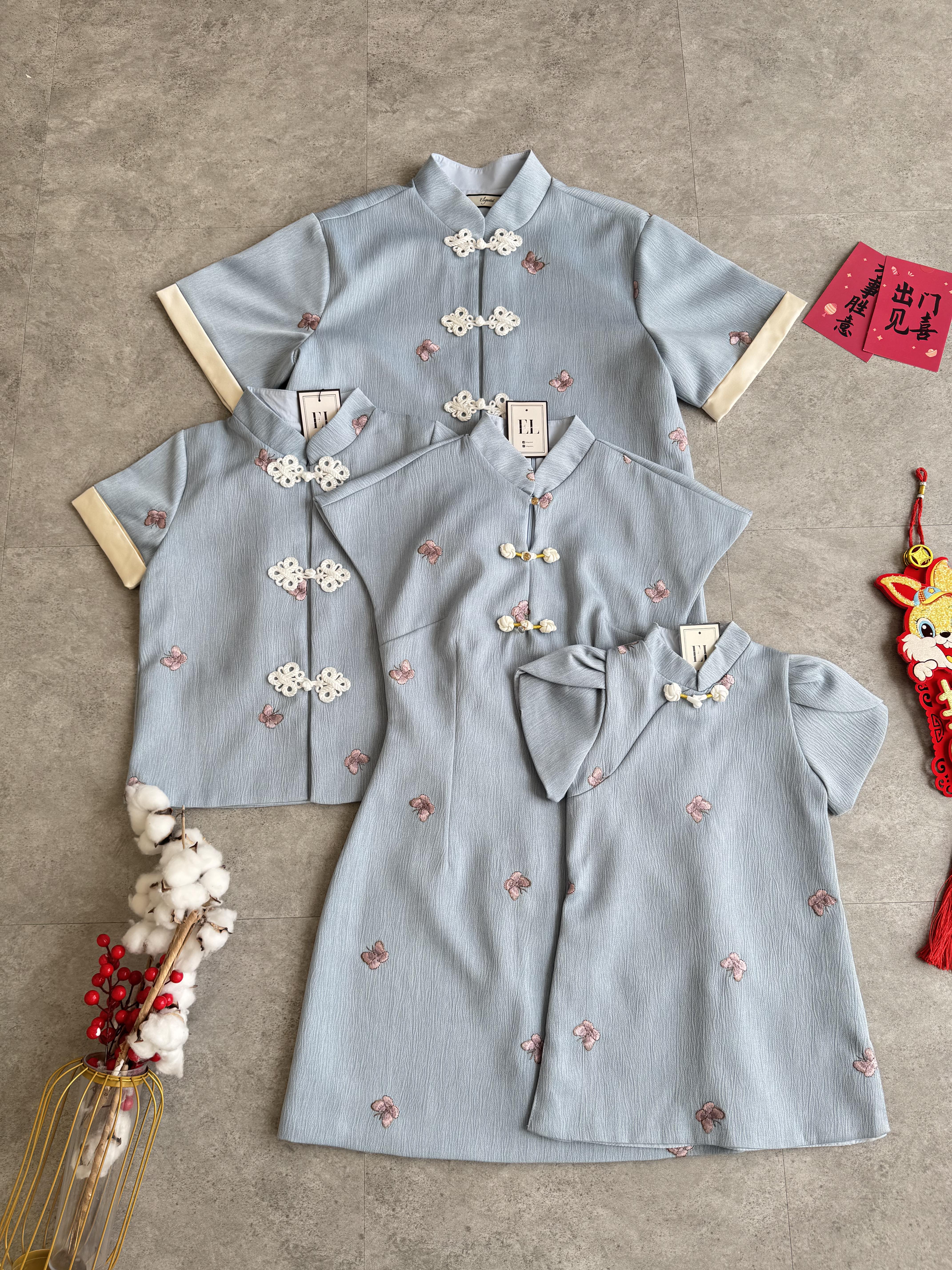 (BO-DEC) 《亲子-女》粉蝴蝶刺绣高质感纹理面料旗袍