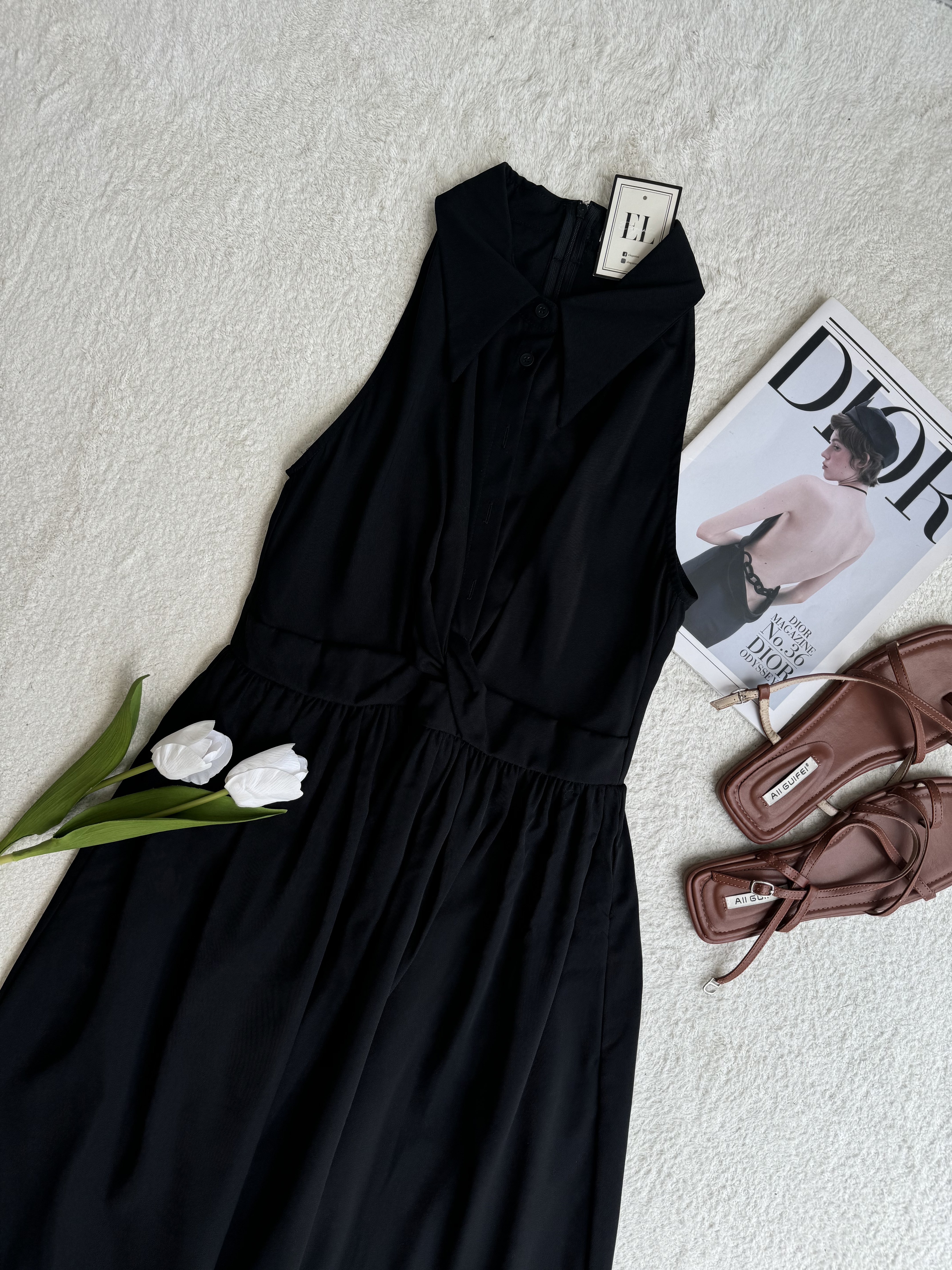 气质挂脖无袖连衣裙